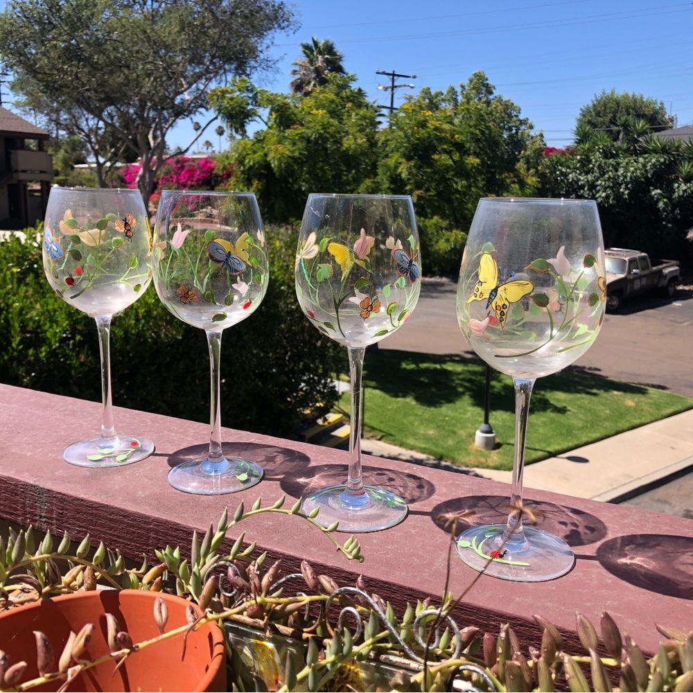 Set of 4 Hand Painted Wine Glasses